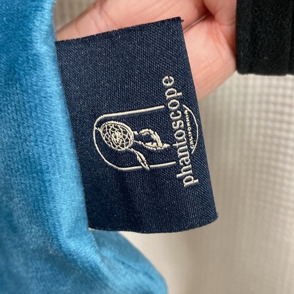 Phantoscope Polar Bear Santa pillow cover SZ 17” sq crewel teal velour backing - Picture 2 of 5